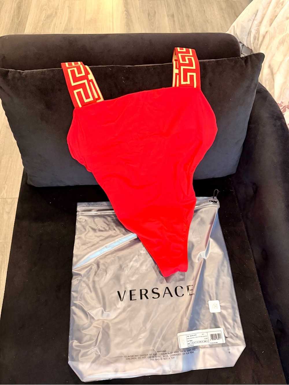 Versace Red One-Piece Swimsuit with Logo Straps NWOT